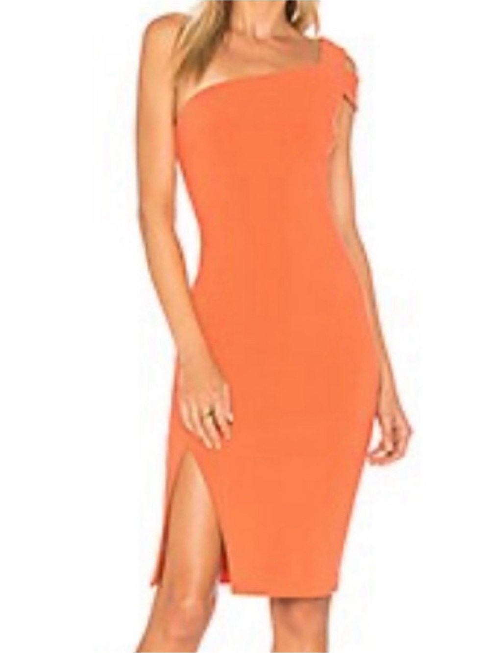 Likely One Shoulder Orange Midi Dress with Side Slit size 2